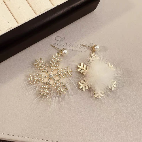 أقراط ندفة الثلج لعيد الميلاد أقراط نسائية قطيفة كاملة - Christmas Snowflake Earrings Women's Full Plush Earrings