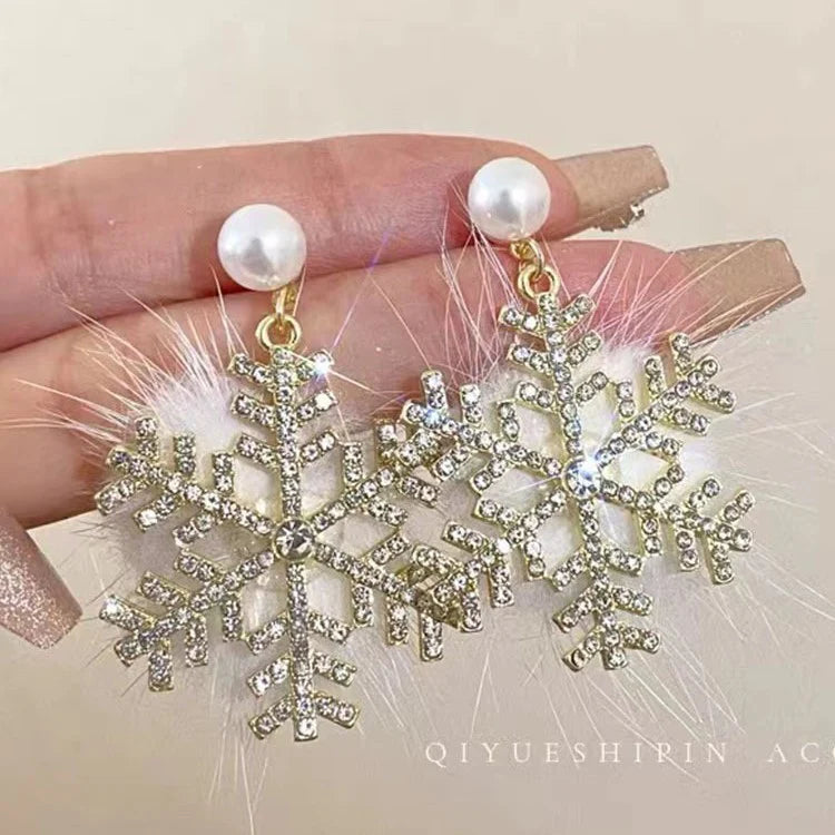 أقراط ندفة الثلج لعيد الميلاد أقراط نسائية قطيفة كاملة - Christmas Snowflake Earrings Women's Full Plush Earrings