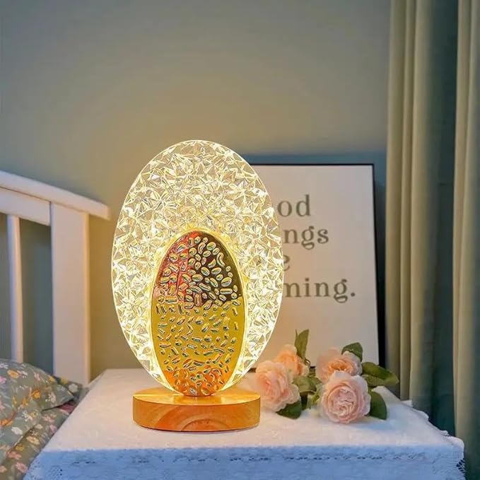 مصباح طاولة LED كريستالي بيضاوي - Oval Crystal LED Table Lamp