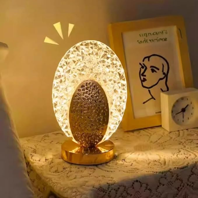 مصباح طاولة LED كريستالي بيضاوي - Oval Crystal LED Table Lamp