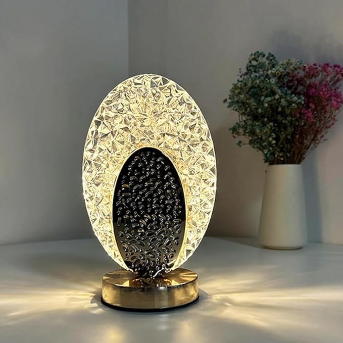 مصباح طاولة LED كريستالي بيضاوي - Oval Crystal LED Table Lamp