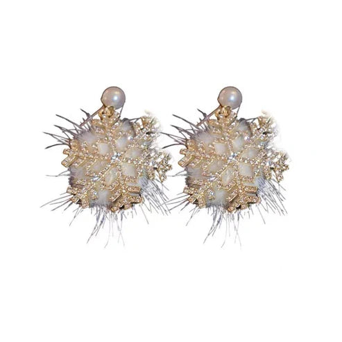 أقراط ندفة الثلج لعيد الميلاد أقراط نسائية قطيفة كاملة - Christmas Snowflake Earrings Women's Full Plush Earrings