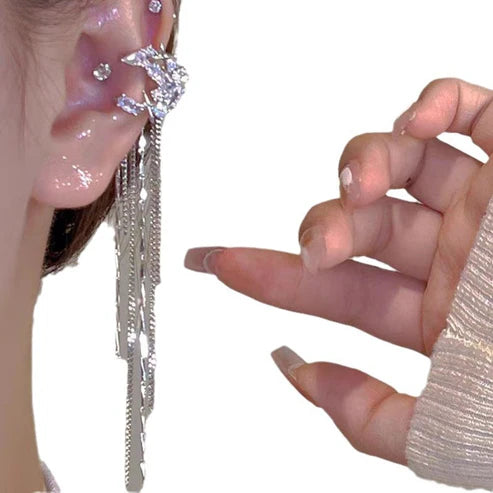 أزياء أنيقة الزركون عون نجمة القمر شرابة غير خارقة الأذن كليب - Fashion Elegant Zircon Awn Star Moon Tassel Non-piercing Ear Clip