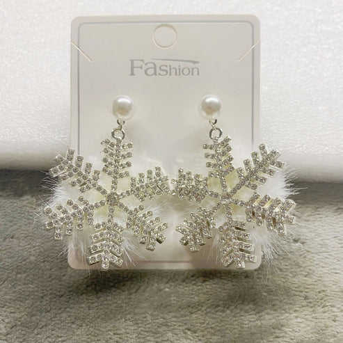 أقراط ندفة الثلج لعيد الميلاد أقراط نسائية قطيفة كاملة - Christmas Snowflake Earrings Women's Full Plush Earrings